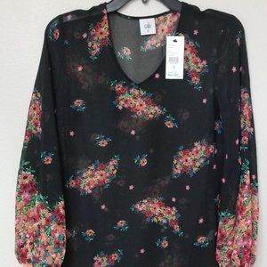 CAbi Blooming Floral Sheer Floral Top - NWT